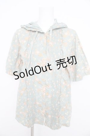 画像: PINK HOUSE / アンティークローズ柄フード半袖シャツ  ミント Y-26-02-21-079-LO-BL-SZ-ZY