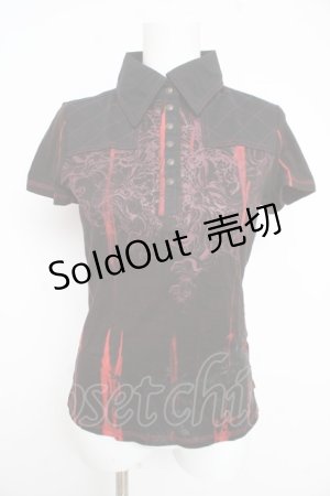 画像: Ozz Croce / プリント入りポロシャツ  黒×赤 Y-26-02-21-083-OO-TO-SZ-ZY