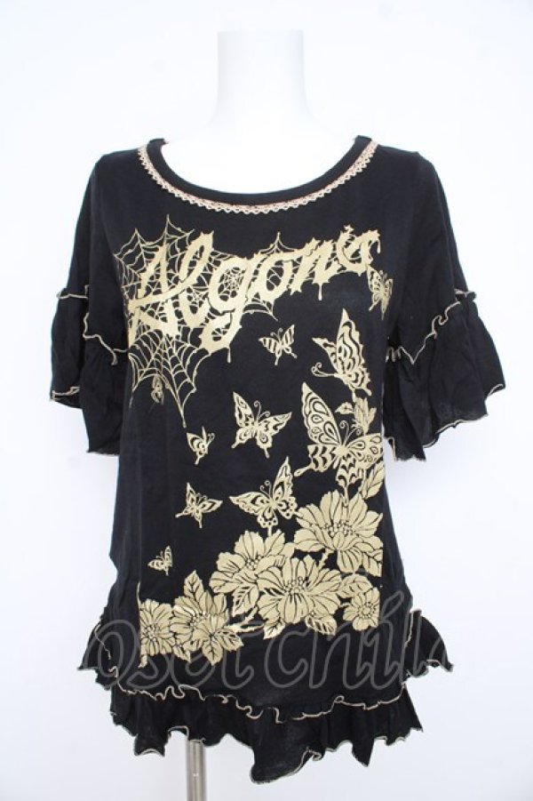 画像1: ALGONQUINS / ラメプリントカットソー F 黒×金 Y-26-02-21-085-AL-TO-SZ-ZY (1)
