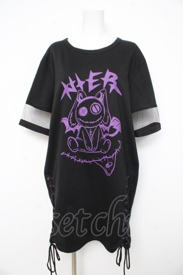 画像1: NieR Clothing / 編み上げワンピース F 黒 Y-26-02-21-092-PU-OP-SZ-ZY (1)