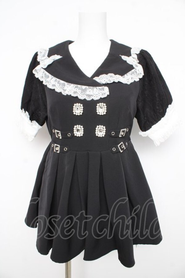 画像1: DearMyLove / キラキラビジューテーラードレースワンピース M 黒 Y-26-02-21-094-EL-OP-SZ-ZY (1)