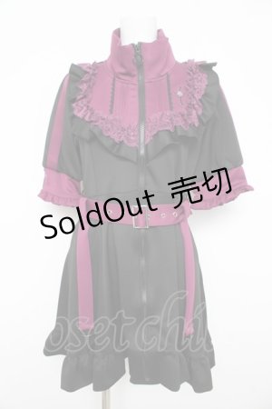 画像: DearMyLove / 十字架刺繍フリルシスタージャージワンピース M ブラック×パープル Y-26-02-21-096-EL-OP-SZ-ZS