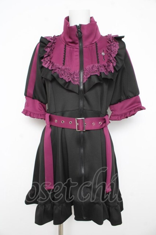 画像1: DearMyLove / 十字架刺繍フリルシスタージャージワンピース M ブラック×パープル Y-26-02-21-096-EL-OP-SZ-ZY (1)