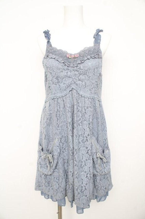 画像1: axes femme / 起毛レース使いフェミニンワンピース M サックス Y-26-02-21-101-AX-OP-SZ-ZY (1)