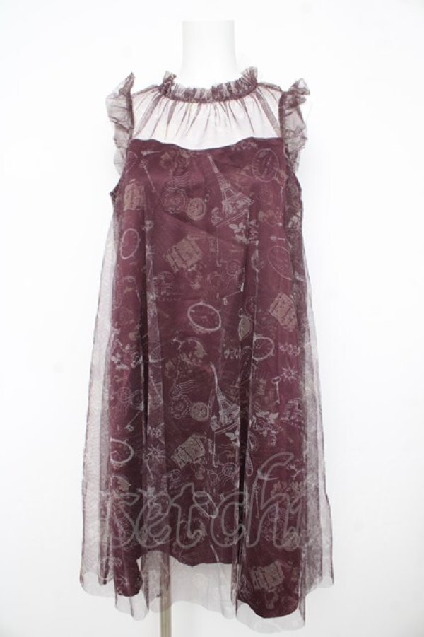 画像1: axes femme / トラベルチュール重ねワンピース  ワイン Y-26-02-21-102-AX-OP-SZ-ZY (1)