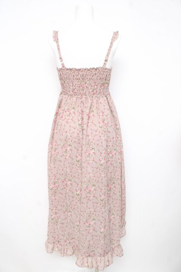 画像2: axes femme / スリット入りバラ柄ロングワンピース M 淡ピンク Y-26-02-21-103-AX-OP-SZ-ZY (2)