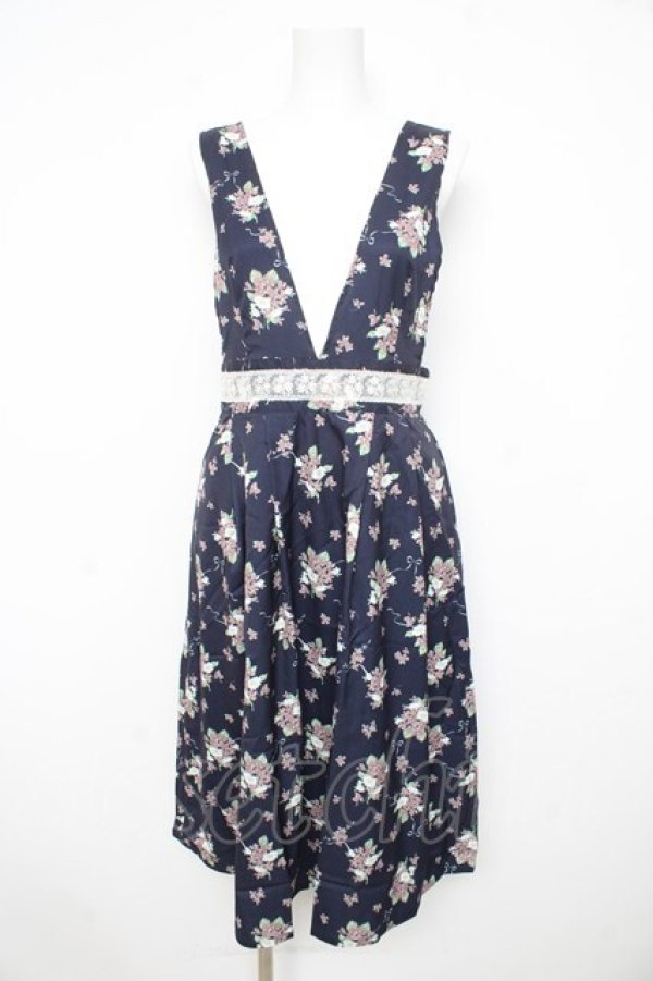 画像1: axes femme / 花柄ワンピース  紺 Y-26-02-21-104-AX-OP-SZ-ZY (1)
