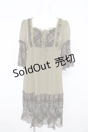 画像: axes femme / チェック切替チュニック M カーキ Y-26-02-21-107-AX-OP-SZ-ZS