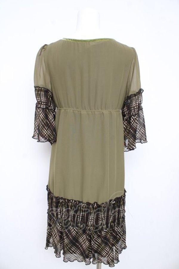 画像2: axes femme / チェック切替チュニック M カーキ Y-26-02-21-107-AX-OP-SZ-ZY (2)