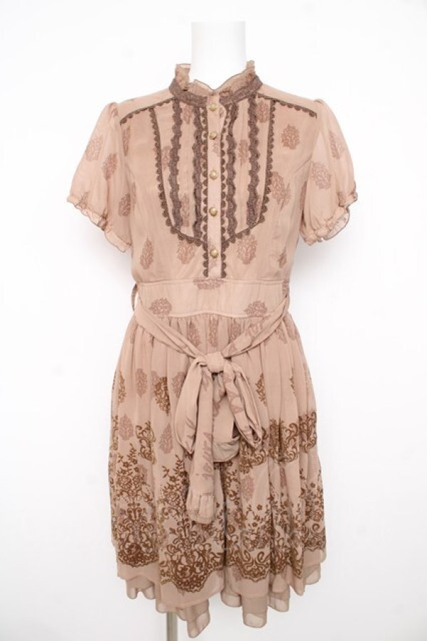 画像1: axes femme / ブロッキングフロッキーワンピース M ベージュ Y-26-02-21-108-AX-OP-SZ-ZY (1)