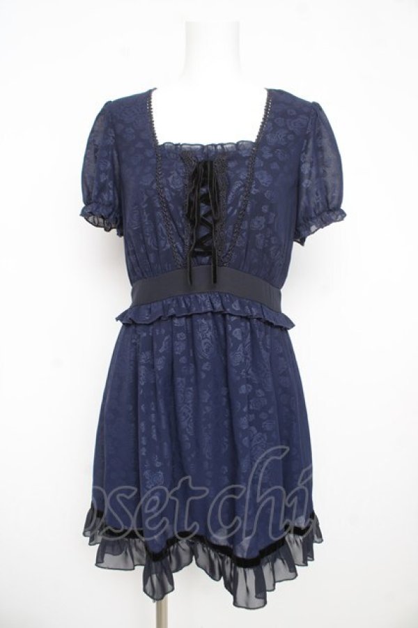 画像1: axes femme / ローズジャガードワンピース M 紺 Y-26-02-21-109-AX-OP-SZ-ZY (1)