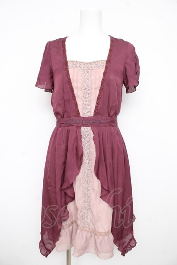 画像1: axes femme / タックスリット切り替えワンピース M ワイン Y-26-02-21-110-AX-OP-SZ-ZY (1)