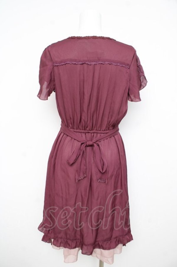 画像2: axes femme / タックスリット切り替えワンピース M ワイン Y-26-02-21-110-AX-OP-SZ-ZY (2)