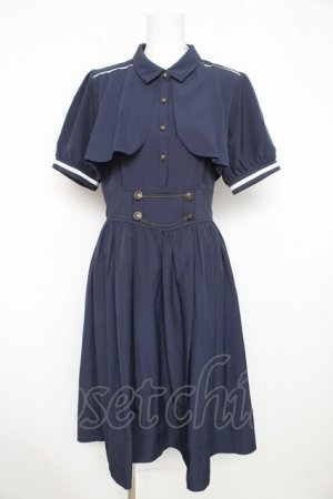 画像: axes femme / ハイウエストフラシ半袖ワンピース  紺 Y-26-02-21-114-AX-OP-SZ-ZY