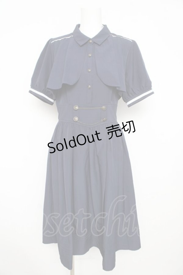 画像1: axes femme / ハイウエストフラシ半袖ワンピース  紺 Y-26-02-21-114-AX-OP-SZ-ZY (1)