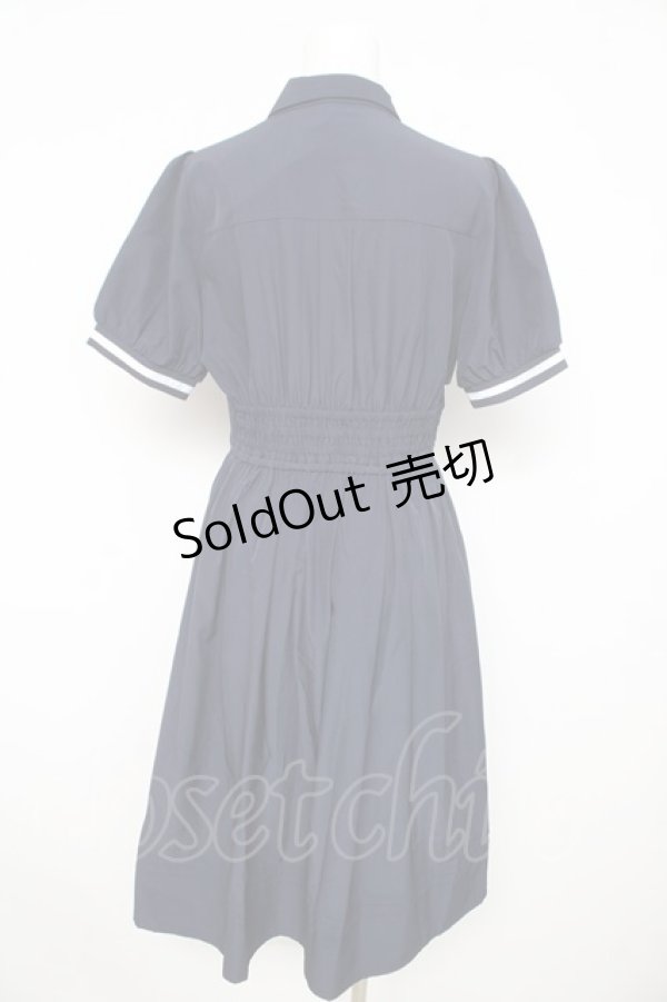 画像2: axes femme / ハイウエストフラシ半袖ワンピース  紺 Y-26-02-21-114-AX-OP-SZ-ZY (2)