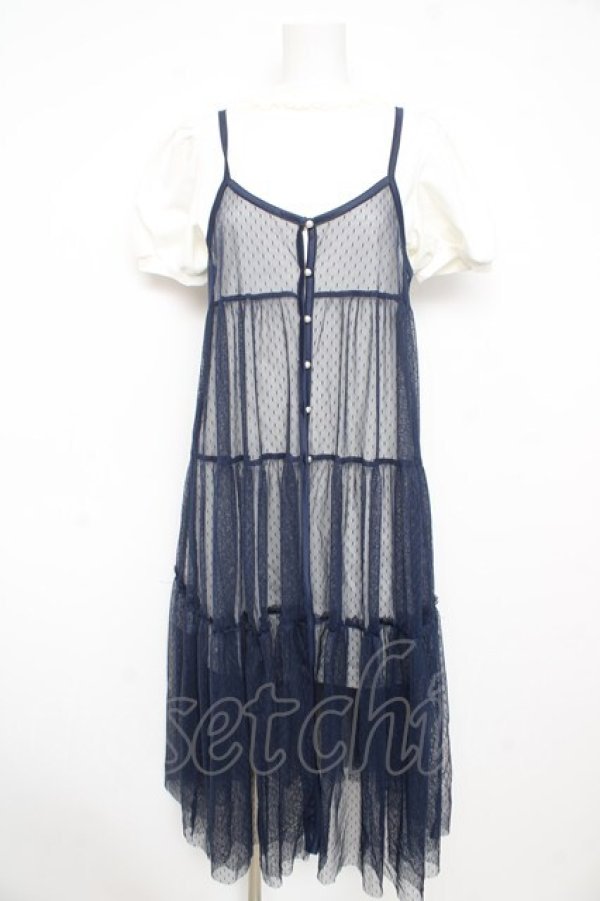 画像1: axes femme POETIQUE / チュールキャミセットワンピース  紺×白 Y-26-02-21-115-AX-OP-SZ-ZY (1)
