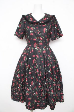 画像: axes femme / チェリーローズ柄セーラーワンピース  黒 Y-26-02-21-119-AX-OP-SZ-ZY