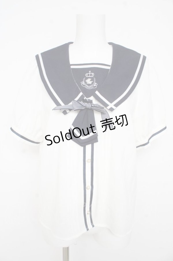 画像1: Amavel / リボンエンブレムセーラーブラウス F 白 Y-26-02-21-010-CA-BL-SZ-ZI (1)