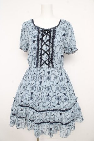 画像: axes femme / シルエット柄レースアップワンピース M サックス Y-26-02-21-121-AX-OP-SZ-ZY