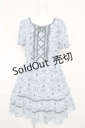 画像: axes femme / シルエット柄レースアップワンピース M サックス Y-26-02-21-121-AX-OP-SZ-ZI