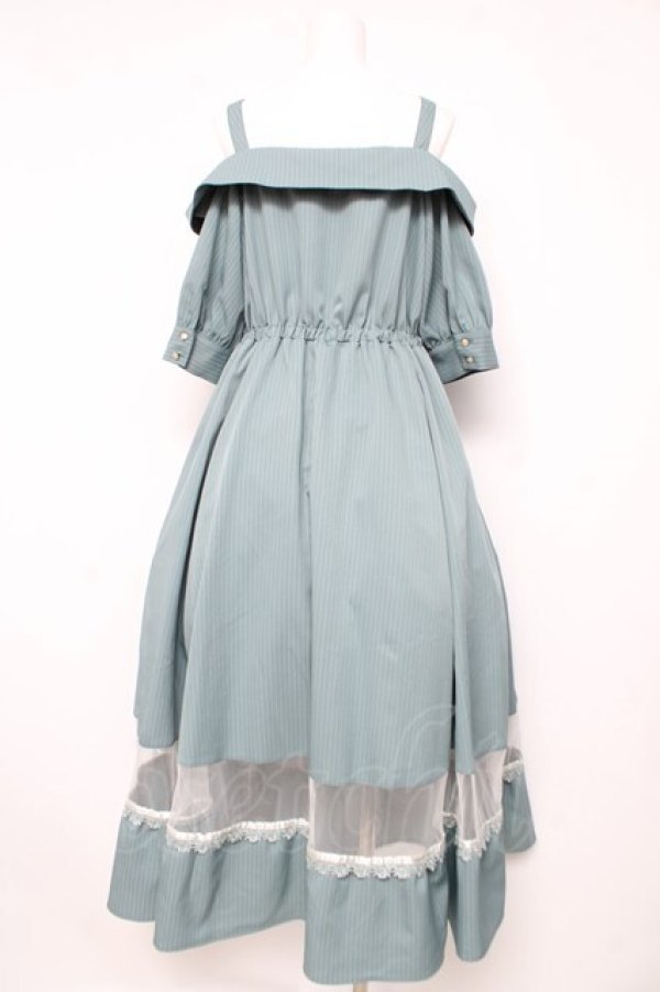 画像2: axes femme / オフショル風ストライプワンピース  グリーン Y-26-02-21-122-AX-OP-SZ-ZY (2)