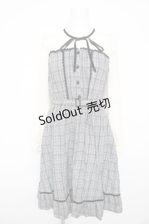 画像1: axes femme kawaii / ビスチェ切替チェック柄ワンピース M グレー Y-26-02-21-124-AX-OP-SZ-ZY (1)
