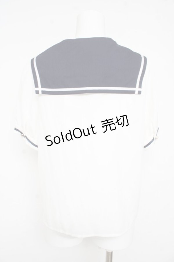 画像2: Amavel / リボンエンブレムセーラーブラウス F 白 Y-26-02-21-010-CA-BL-SZ-ZI (2)