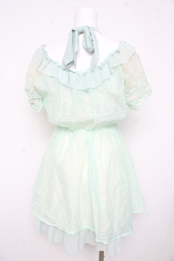 画像2: axes femme kawaii / シャドーボーダーオフショルワンピース M ミント Y-26-02-21-127-AX-OP-SZ-ZY (2)
