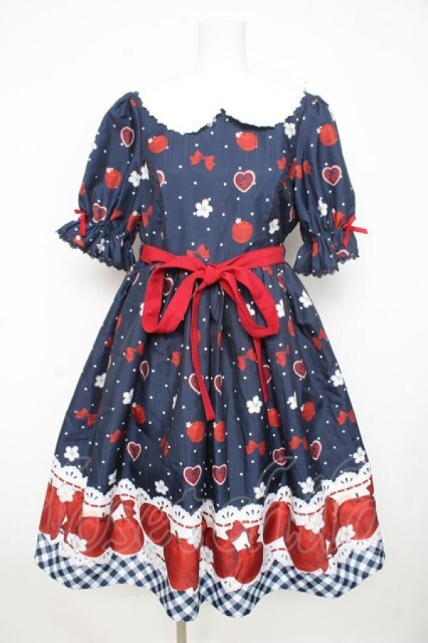 画像1: Chalmiere / スウィーティアップルワンピース  ネイビー Y-26-02-21-128-LO-OP-SZ-ZY (1)