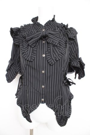 画像: Chalmiere / ストライプリボンブラウス M 黒 Y-26-02-21-011-LO-BL-SZ-ZY