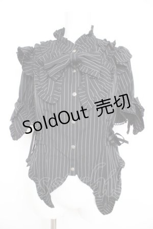 画像: Chalmiere / ストライプリボンブラウス M 黒 Y-26-02-21-011-LO-BL-SZ-ZY