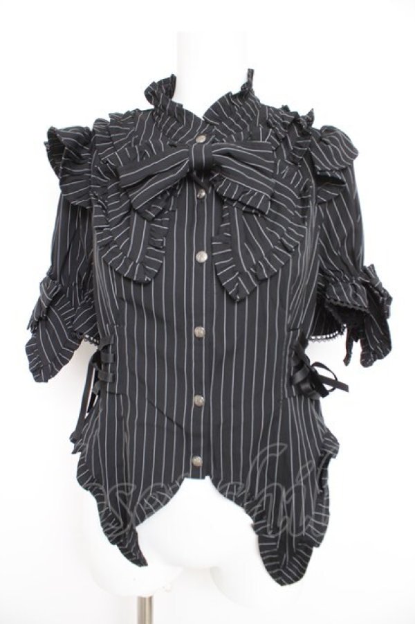 画像1: Chalmiere / ストライプリボンブラウス M 黒 Y-26-02-21-011-LO-BL-SZ-ZY (1)