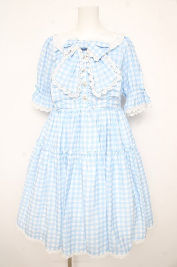 画像1: axes femme kawaii / ギンガムチェック柄ワンピース M サックス Y-26-02-21-129-AX-OP-SZ-ZY (1)