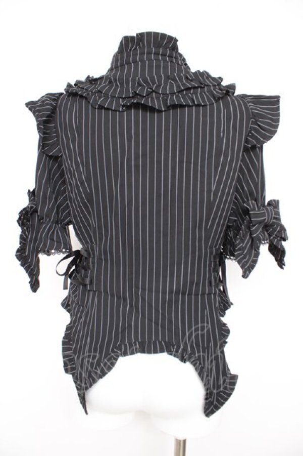 画像2: Chalmiere / ストライプリボンブラウス M 黒 Y-26-02-21-011-LO-BL-SZ-ZY (2)