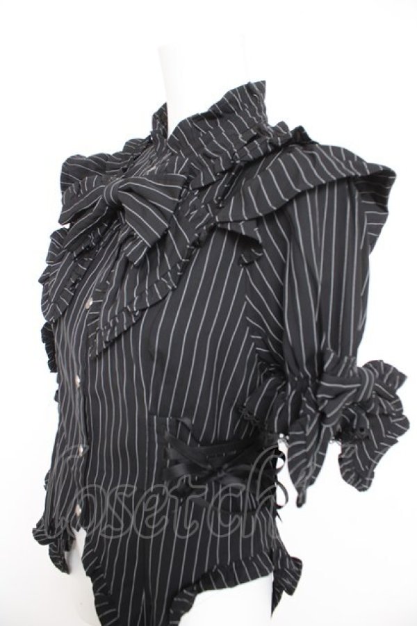 画像3: Chalmiere / ストライプリボンブラウス M 黒 Y-26-02-21-011-LO-BL-SZ-ZY (3)