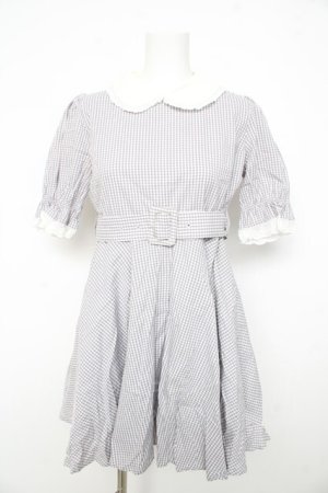 画像: evelyn / コットンレースギンガムワンピース  グレー Y-26-02-21-141-LO-OP-SZ-ZY