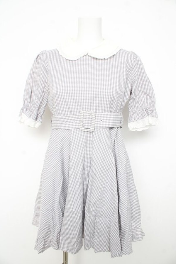 画像1: evelyn / コットンレースギンガムワンピース  グレー Y-26-02-21-141-LO-OP-SZ-ZY (1)