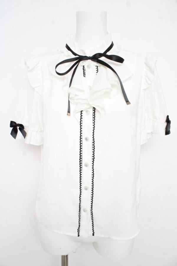 画像1: Secret Honey / ラッフルフリル半袖ブラウス 2 白 Y-26-02-21-012-CA-BL-SZ-ZY (1)