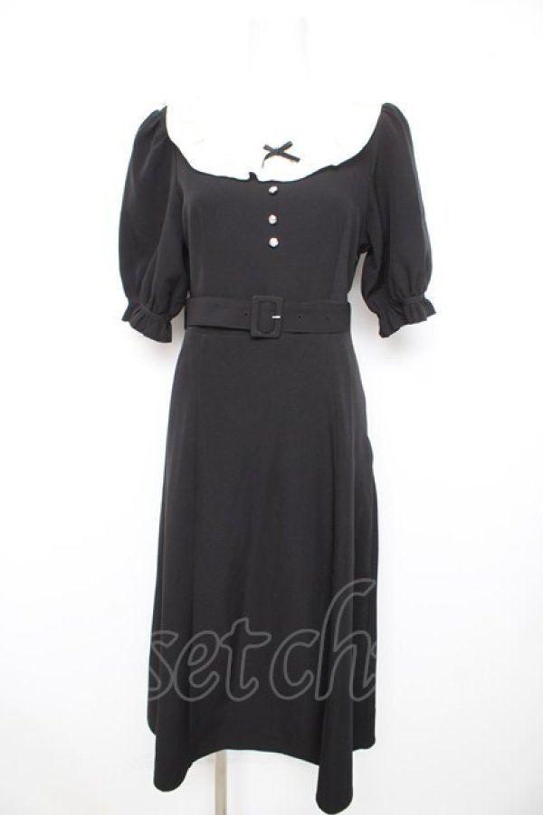 画像1: DearMyLoveRose / フリル襟ガーリーフレアワンピース M 黒 Y-26-02-21-144-EL-OP-SZ-ZY (1)