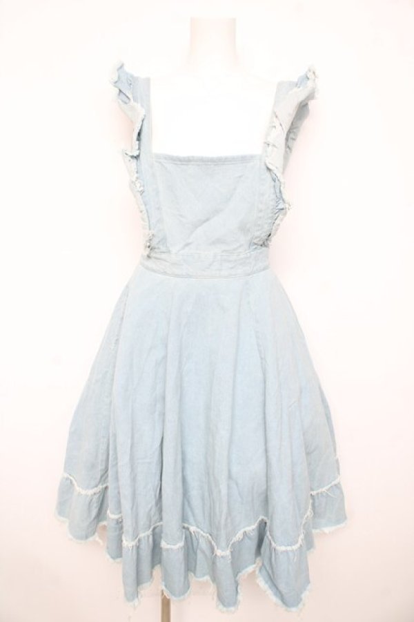 画像1: merry jenny / フリルデニムオーバーオールワンピース F アイスブルー Y-26-02-21-149-LO-OP-SZ-ZY (1)