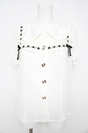 画像: Ank Rouge / はしごレース配色ブラウス M 白 Y-26-02-21-013-CA-BL-SZ-ZY