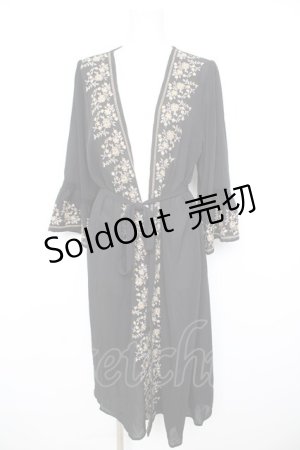 画像: axes femme / 刺繍入りロングガウンカーディガン M 黒 Y-26-02-21-151-AX-OP-SZ-ZI