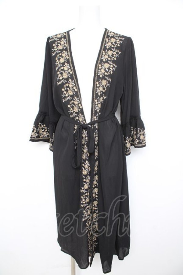 画像1: axes femme / 刺繍入りロングガウンカーディガン M 黒 Y-26-02-21-151-AX-OP-SZ-ZY (1)