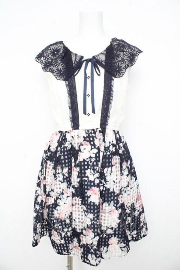 画像1: LIZ LISA / シースルーギンガムノースリーブワンピース 0 紺 Y-26-02-21-152-LO-OP-SZ-ZY (1)