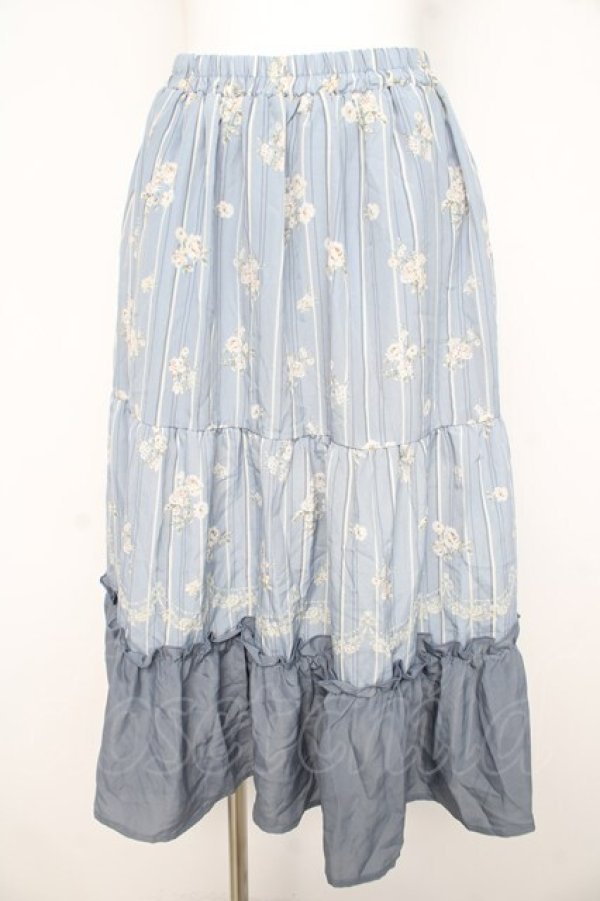 画像1: axes femme / フラワーストライプスカート  サックス Y-26-02-21-160-AX-SK-SZ-ZY (1)