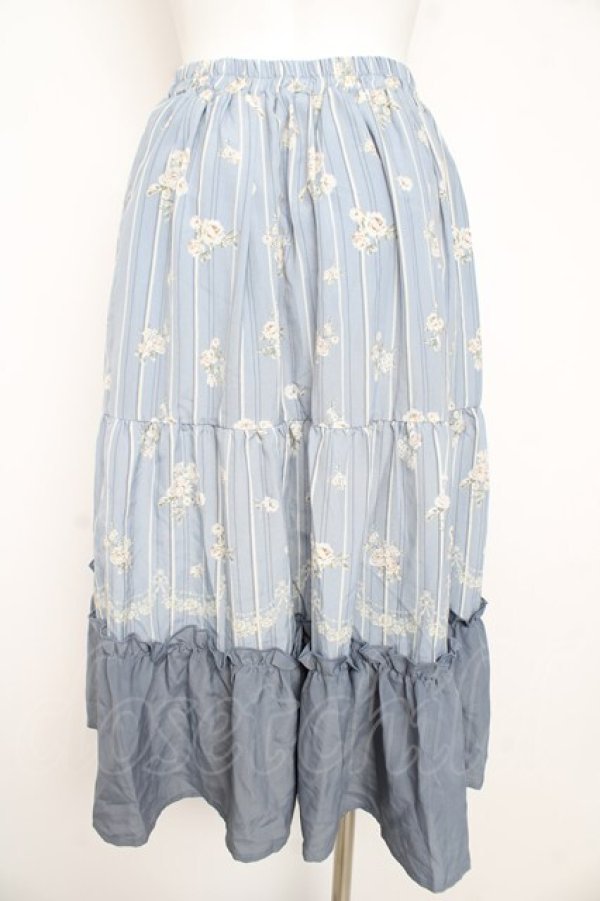 画像2: axes femme / フラワーストライプスカート  サックス Y-26-02-21-160-AX-SK-SZ-ZY (2)