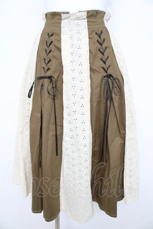 画像: axes femme / コットンレース切替スカート M カーキ Y-26-02-21-166-AX-SK-SZ-ZY