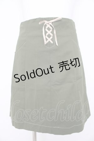 画像: F i.n.t / フロントレースアップ小花柄フレアースカート F グリーン Y-26-02-21-175-CA-SK-SZ-ZY