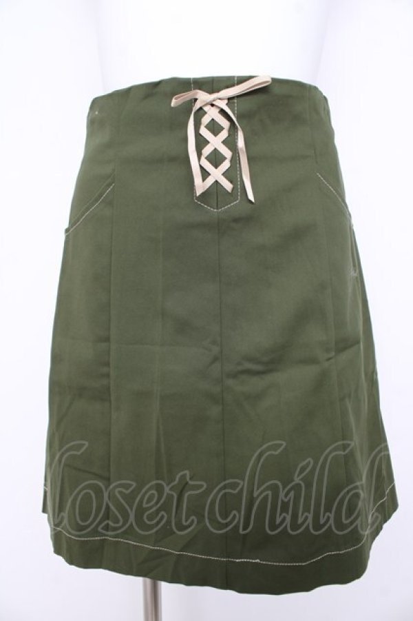 画像1: F i.n.t / フロントレースアップ小花柄フレアースカート F グリーン Y-26-02-21-175-CA-SK-SZ-ZY (1)